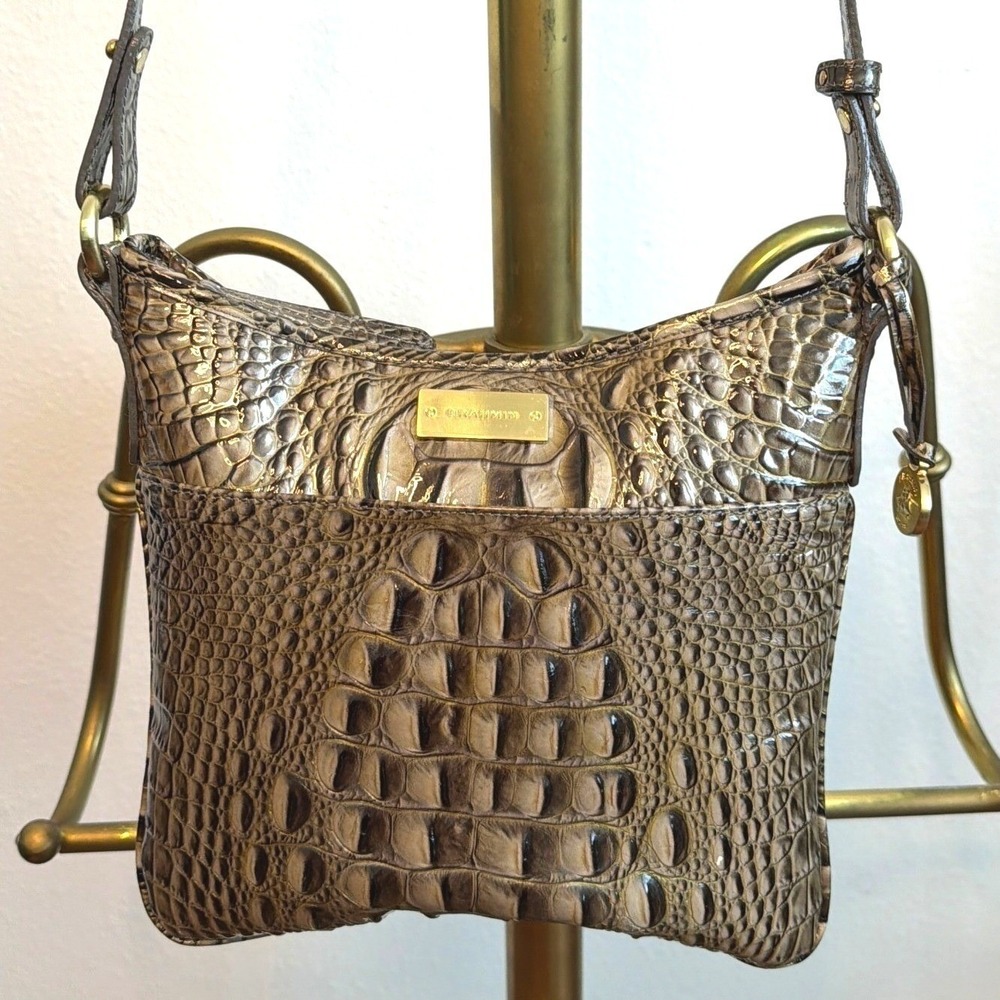 Brahmin Pecan Melbourne Embossed Leather Crossbody Bag Gold Hardware Brown